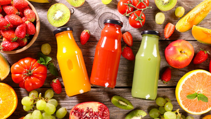 Wall Mural - smoothies in bottle with fresh fruits