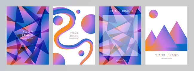 Aufkleber - Modern gradient cover frame design set. Geometric background with vibrant graphic color, geometric polygonal shapes, circle, fluid liquid element for notebook cover, poster, brochure, flyer, wallpaper