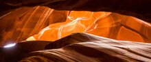 Red Orange Sandstone Rock Background. Antelope Canyon, Slot Canyon In Arizona.