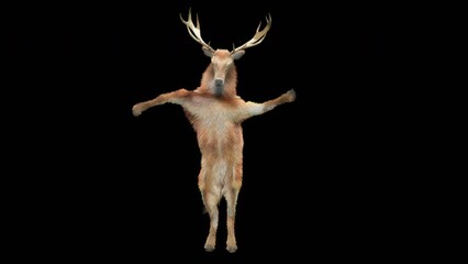 Wall Mural - deer dancing cg fur 3d rendering animal realistic cgi vfx animation loop composition 3d mapping cart