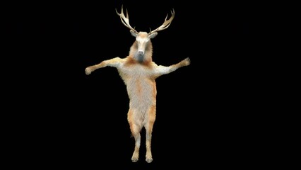 Wall Mural - deer dancing cg fur 3d rendering animal realistic cgi vfx animation loop composition 3d mapping cart