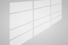 Overlay Shadow Effect. Transparent Overlay Window And Blinds Shadow. Realistic Light Effect Of Shadows And Natural Lighting On A Transparent Background. Vector Illustration