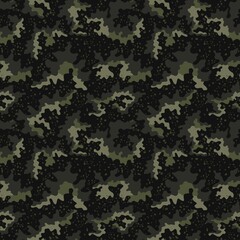Green camouflage vector dark pattern, seamless military background, texture for hunting, forest print.