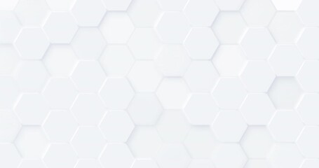 Wall Mural - 4k white geometric hexagonal abstract background. hexagons on surface morphing. neumorphism seamless