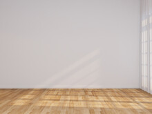 Blank White Interior Room Wall Mockup Background,empty White Walls Corner And White Wood Floor Contemporary,3D Rendering
