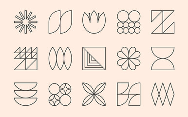 Wall Mural - vector set of bauhaus linear emblems or symbols.modern brutalist objects and elements in trendy swis