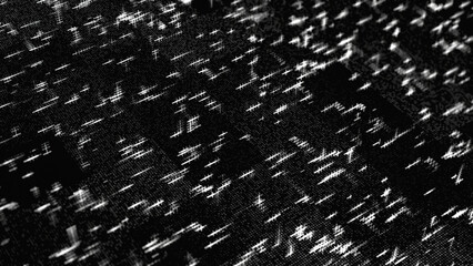 Monochrome animation of digital abstract processes on the dark background. Animation. Software developer, programming, binary computer code with technology and connection concept.