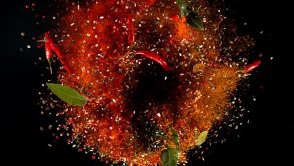 Poster - Super slow motion of rotating spices mix on black background. Ultimate realistic twister motion, studio shot. Filmed on high speed cinema camera, 1000 fps