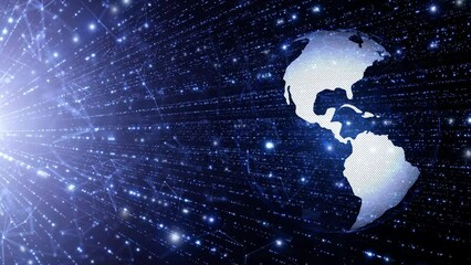 Wall Mural - digital tech earth globe cyberspace with lines and dots.