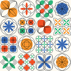 Wall Mural - Colorful art background with abstract geometric shapes. Trendy Neo Memphis seamless pattern.
