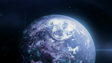 Wall Mural - Outer space with a view of the Earth . Motion . Illuminated in blue and yellow with a view of our planet made in animation.