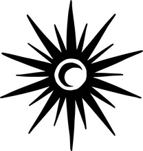 Moon Sun Lunar Solar Black Celestial Vector Icons. Magic Occult Witchcraft Art.