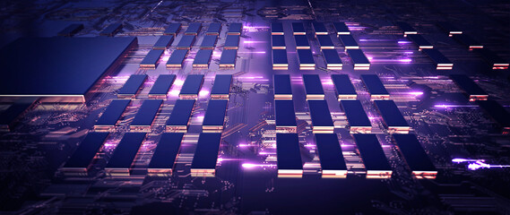 Fototapete - Technology background/Technology background of the abstract computer motherboard, can be used in the description of technological processes, science. Can be used as digital dynamic wallpaper.