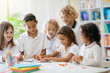© famveldman - Kids back to school. Group of children.
