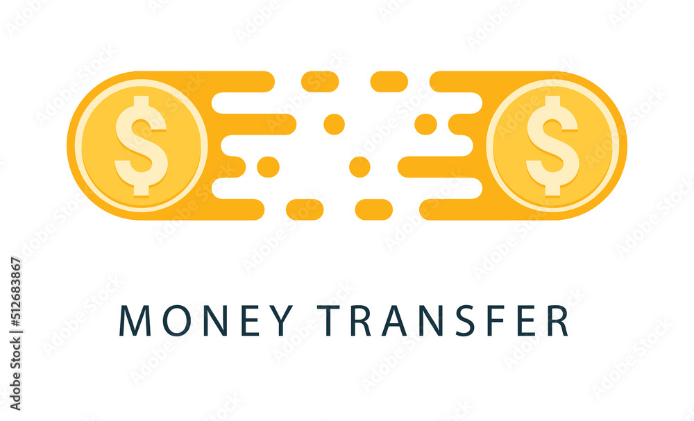 Fast send money transfer funds payment vector coin icon. Flying dollar money send logo