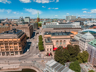 Wall Mural - Aerial panoramic view of the old Town, Gamla Stan, in Stockholm. Beautiful Sweden during summer time.