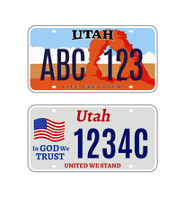 Utah Car License Plate Usa Number Vector Retro Sign. American Utah State Plate License