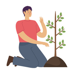 Wall Mural - ecologist man planting tree