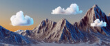Fototapeta Góry - 3d rendering, abstract background. Simple landscape with mountains and clouds. Fantasy wallpaper