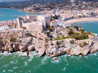 Wall Mural - Panoramic view of Peniscola old sea fortress, Spain