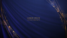 Golden Line Element And Glitter Light Effect Decoration On Blue Fabric Luxury Background