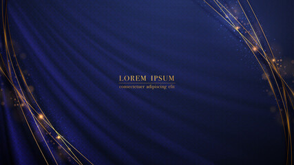 Wall Mural - golden line element and glitter light effect decoration on blue fabric luxury background