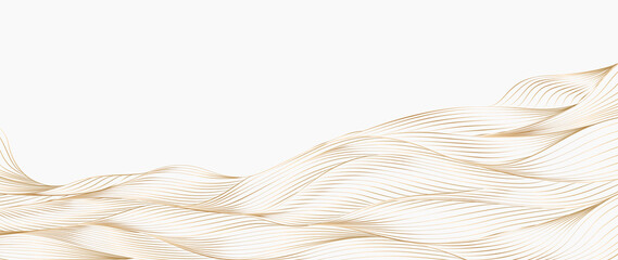 Luxury abstract art background with golden waves in line style. Landscape banner for decor, print, wallpaper, wall art