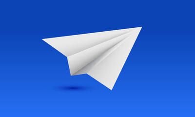 Wall Mural - unique realistic 3d white paper airplane isolated on background.Trendy and modern vector in 3d style.