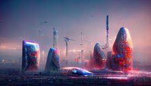 Smart City Architecture Digital IOT Connected Buildings And Network Infrastructure Technology, Conceptual Illustration