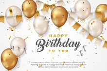 Luxury Happy Birthday Greeting Template With Balloon, Birthday Flag And Glitter