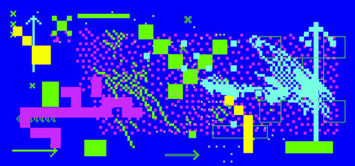 Aufkleber - Glitched and distorted background with pixel mosaic.