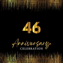 46 Years Anniversary Celebration With Gold Texture Borders And Gold Number On Black Background. Design For Happy Birthday, Wedding, Greetings, Jubilee, Award. 46th Happy Anniversary.