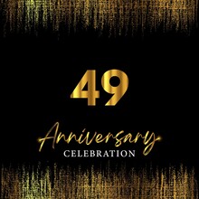 49 Years Anniversary Celebration With Gold Texture Borders And Gold Number On Black Background. Design For Happy Birthday, Wedding, Greetings, Jubilee, Award. 49th Happy Anniversary.