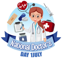 Wall Mural - Female doctor on doctor day in July logo