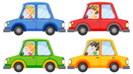 Wall Mural - Driver kids in their cars cartoon