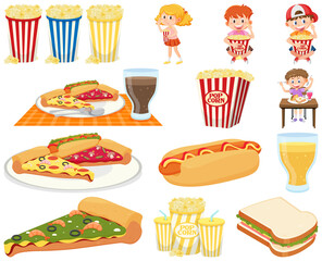 Wall Mural - Set of different junk foods and kids