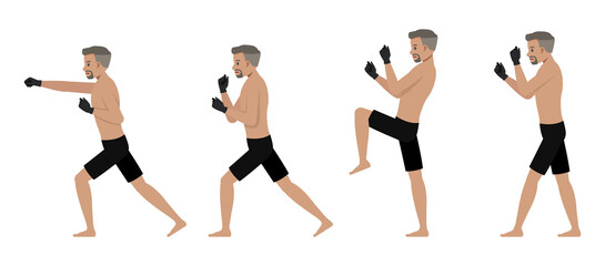 Wall Mural - Set of Mixed Martial Arts man character vector design. Presentation in various action with emotions, running, standing and walking.