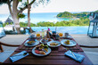 Luxury breakfast with a view at the pool and ocean in Thailand Koh Lanta