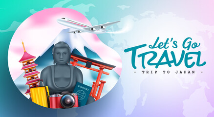 Wall Mural - travel japan vector design. travel trip to japan text with country famous landmark elements for fun 