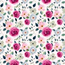 Pink Blue Watercolor Floral Seamless Pattern