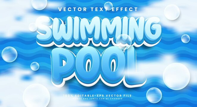 Swimming pool editable vector text effect with blue water concept.