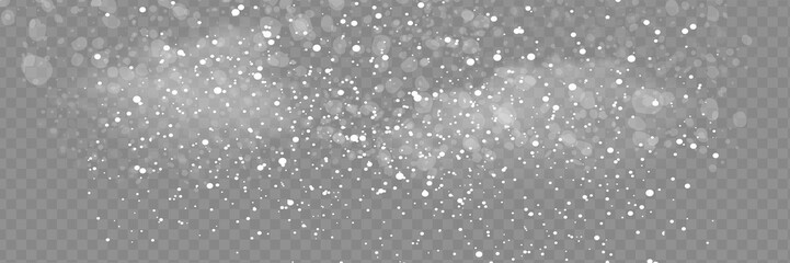 Wall Mural - Falling snow on a transparent background. Snow clouds or shrouds. Fog, snowfall. Abstract snowflake background. Fall of snow. Vector illustrator 10 EPS.