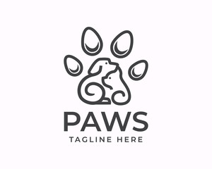 Wall Mural - line art dog and cat logo icon symbol design template illustration inspiration