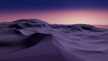 Dusk Landscape, With Desert Sand Dunes. Surreal Contemporary Background With Pink Gradient Starry Sky