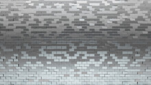 Rectangular, Silver Wall Background With Tiles. Luxurious, Tile Wallpaper With Polished, 3D Blocks. 3D Render