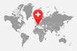 Pin map with Switzerland flag on world map. Vector illustration.