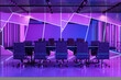 Leinwandbild Motiv Empty Board Room Interior With Table, Office Chairs And Neon Lighting 3d illustration