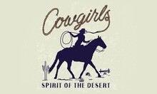 Cowgirl Riding Horse Vintage Typography Vector Design