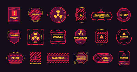 Wall Mural - attention frames. ui hud templates warning red symbols attack radar alarm info garish vector illustr