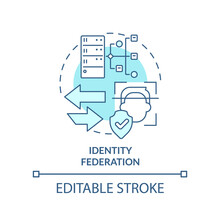 Identity Federation Turquoise Concept Icon. Identity Management Abstract Idea Thin Line Illustration. Trust Domains. Isolated Outline Drawing. Editable Stroke. Arial, Myriad Pro-Bold Fonts Used